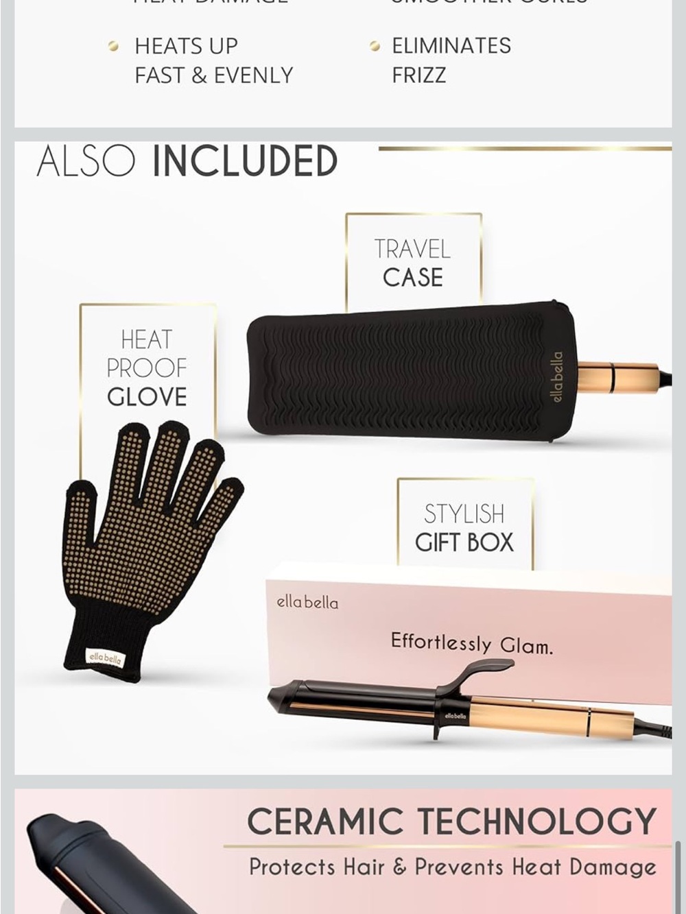 Ella Bella 1.5" Ceramic Curling Wand in Gold and Black - Picture 7 of 7
